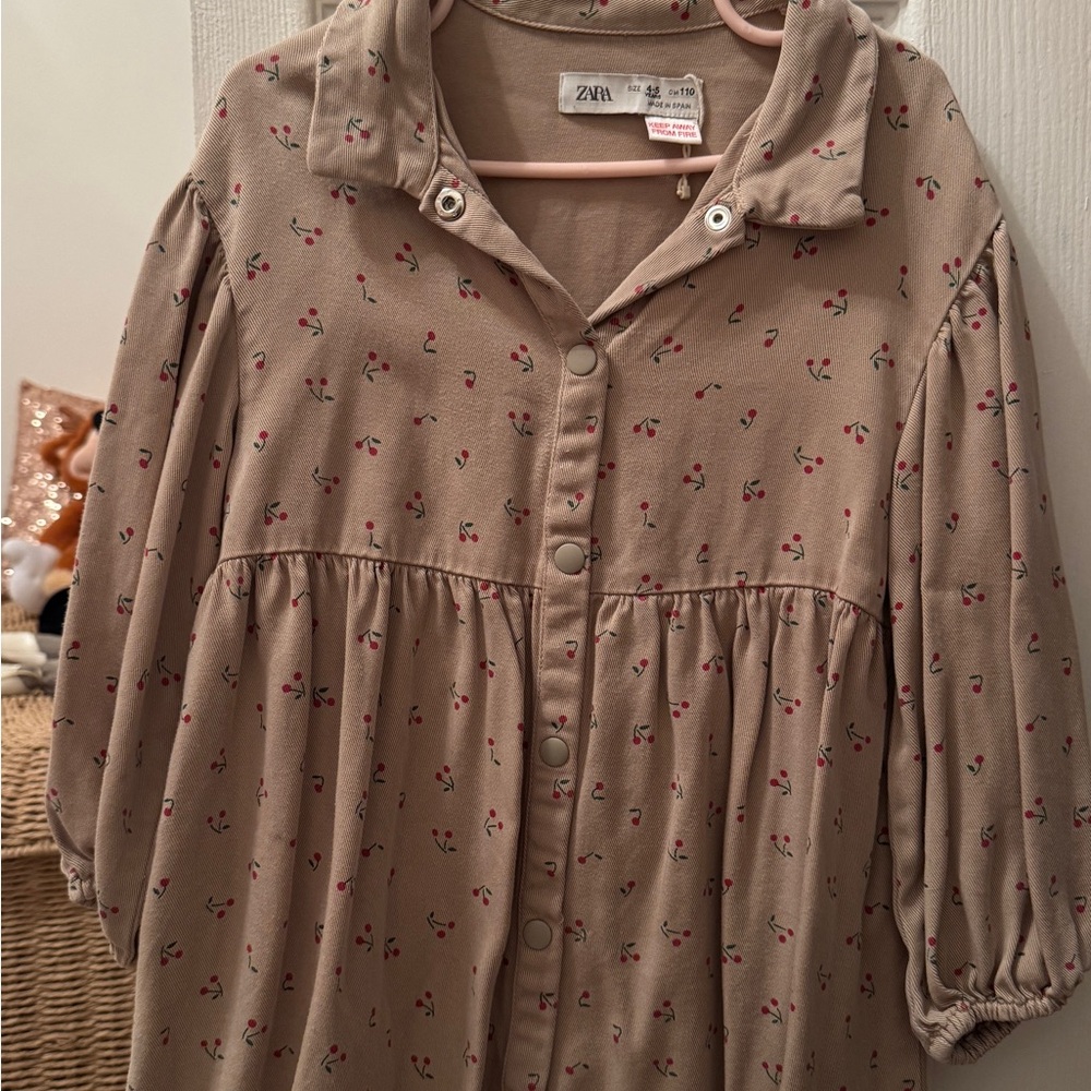 Zara Tan Cherry Patterned DRESS